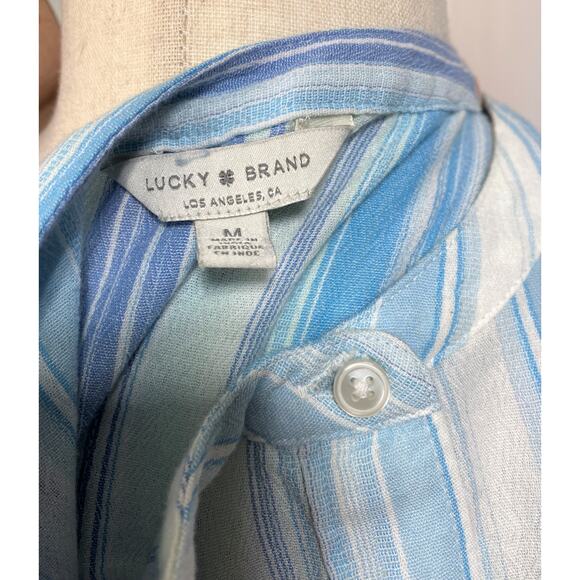 Lucky Brand Blue Striped Henley 1/2 Button Shirt Size M EUC - Picture 4 of 5